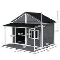 HKM-4422589 Outdoor Cabin-Style Dog House for Medium Dogs up to 53 lbs, Gray Fir Wood with Porch and Asphalt Roof