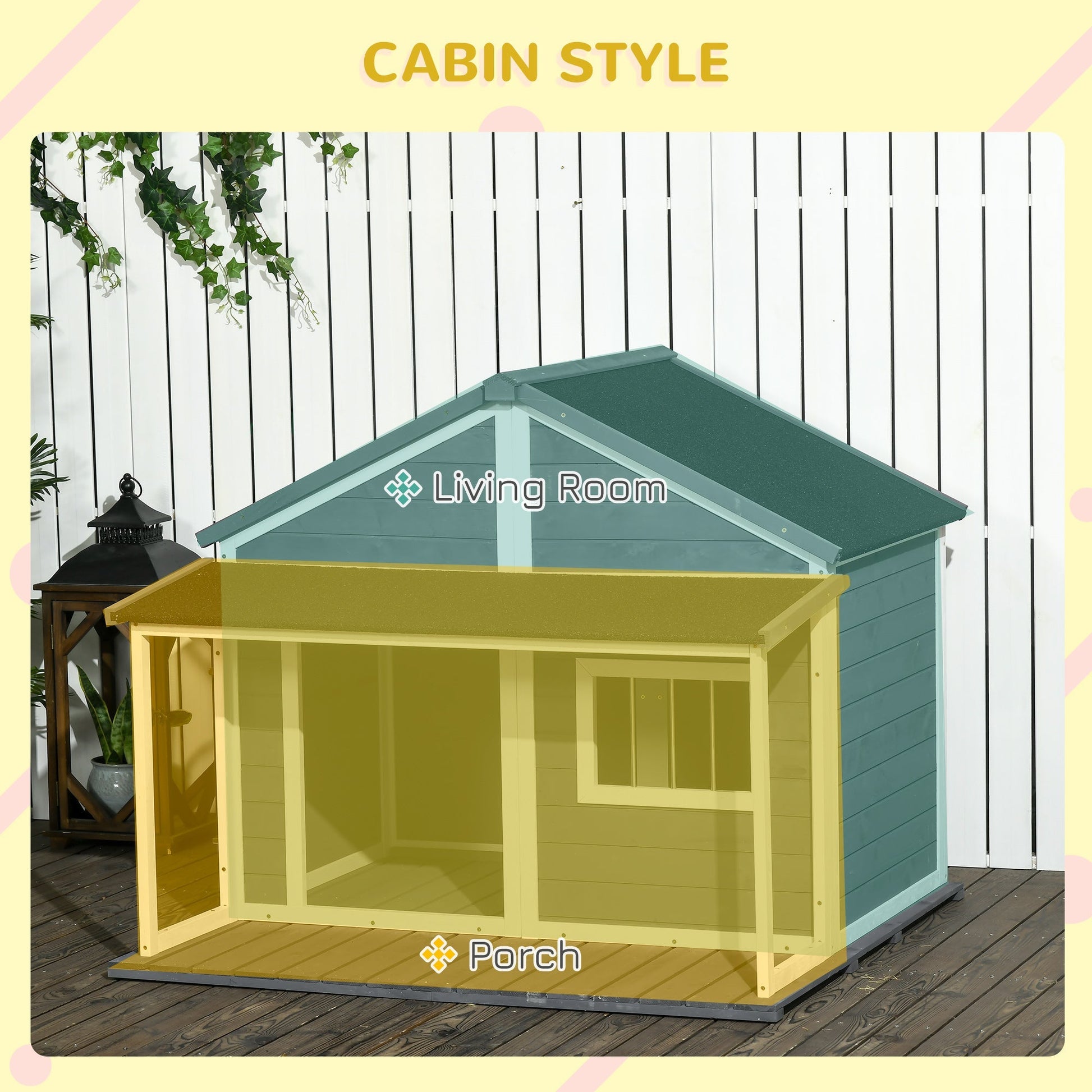 HKM-4422589 Outdoor Cabin-Style Dog House for Medium Dogs up to 53 lbs, Gray Fir Wood with Porch and Asphalt Roof