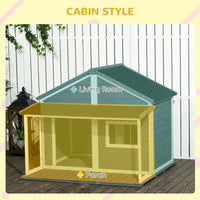 HKM-4422589 Outdoor Cabin-Style Dog House for Medium Dogs up to 53 lbs, Gray Fir Wood with Porch and Asphalt Roof