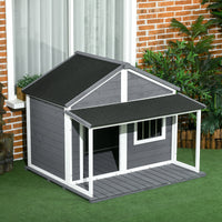 HKM-4422589 Outdoor Cabin-Style Dog House for Medium Dogs up to 53 lbs, Gray Fir Wood with Porch and Asphalt Roof