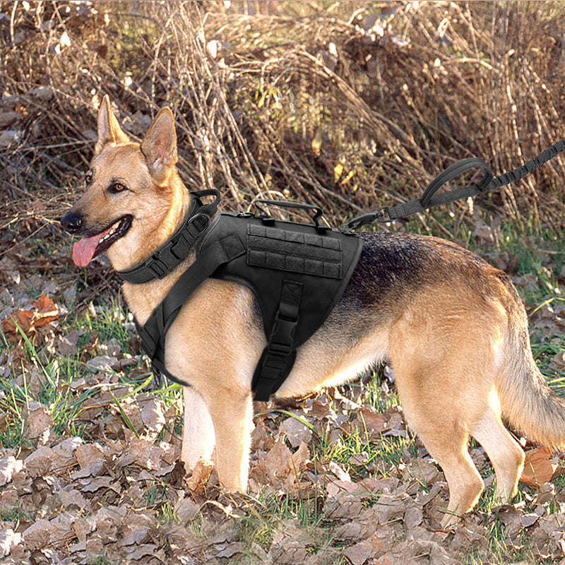 HKM-4422717 Tactics K9 Nylon Chest Harness Vest for Dogs - Wolf Brown & Night Black, Adjustable Sizes S, M, L