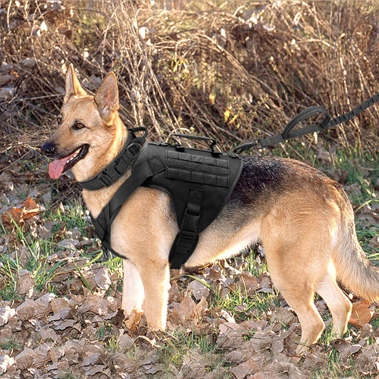HKM-4422717 Tactics K9 Nylon Chest Harness Vest for Dogs - Wolf Brown & Night Black, Adjustable Sizes S, M, L