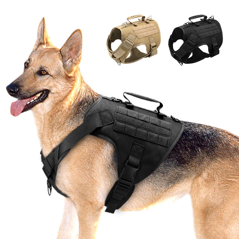 HKM-4422717 Tactics K9 Nylon Chest Harness Vest for Dogs - Wolf Brown & Night Black, Adjustable Sizes S, M, L