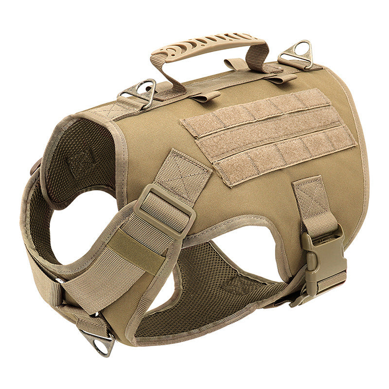 HKM-4422717 Tactics K9 Nylon Chest Harness Vest for Dogs - Wolf Brown & Night Black, Adjustable Sizes S, M, L