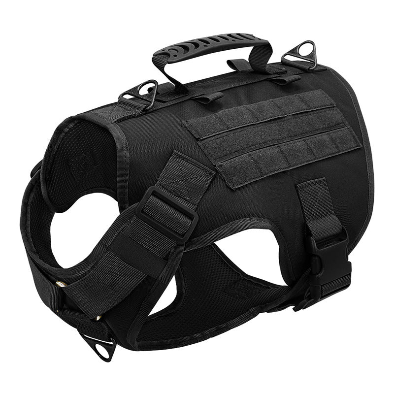 HKM-4422717 Tactics K9 Nylon Chest Harness Vest for Dogs - Wolf Brown & Night Black, Adjustable Sizes S, M, L