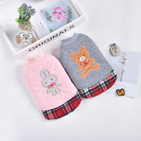 HKM-4424509 Warm Teddy Top for Small Dogs - Two-Legged Rhombus Design in Gray and Pink, Multiple Sizes Available