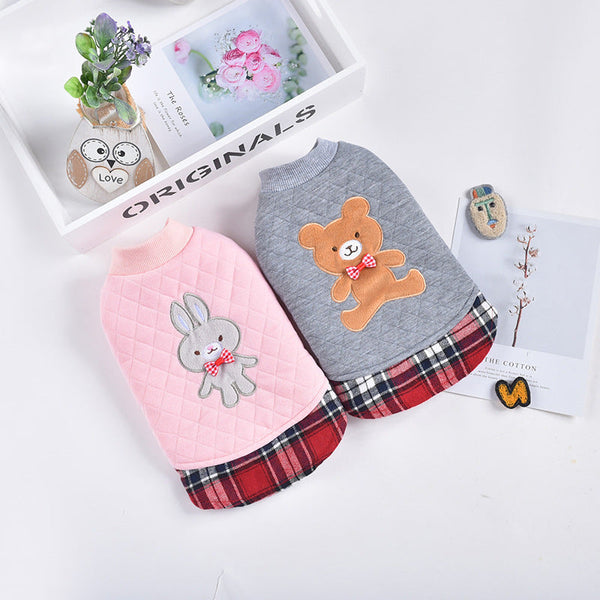 HKM-4424509 Warm Teddy Top for Small Dogs - Two-Legged Rhombus Design in Gray and Pink, Multiple Sizes Available