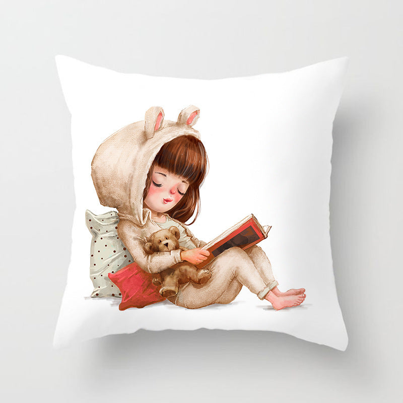 HKM-442643 Cartoon Panda Pillowcase - Cozy Peach Skin Cushion Cover for Bedroom and Living Room, 45x45cm