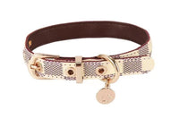 HKM-4426685 Floral Pattern PU Leather Pet Collar with Matching Leash - Milky White, Brown, Dark Gray Plads