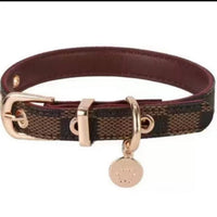 HKM-4426685 Floral Pattern PU Leather Pet Collar with Matching Leash - Milky White, Brown, Dark Gray Plads