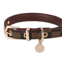 HKM-4426685 Floral Pattern PU Leather Pet Collar with Matching Leash - Milky White, Brown, Dark Gray Plads