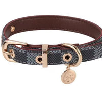 HKM-4426685 Floral Pattern PU Leather Pet Collar with Matching Leash - Milky White, Brown, Dark Gray Plads