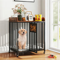 HKM-4428349 2-in-1 Pet Crate Furniture with Lockable Wheels and Sturdy Metal Frame for Small Dogs