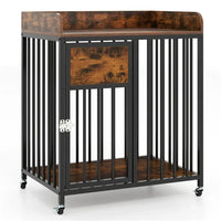HKM-4428349 2-in-1 Pet Crate Furniture with Lockable Wheels and Sturdy Metal Frame for Small Dogs