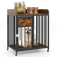 HKM-4428349 2-in-1 Pet Crate Furniture with Lockable Wheels and Sturdy Metal Frame for Small Dogs