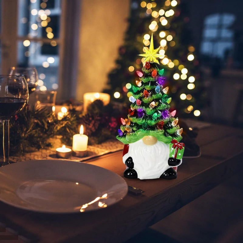 HKM-443027 Ceramic Dwarf Lantern with LED Light - Green Resin Table Ornament