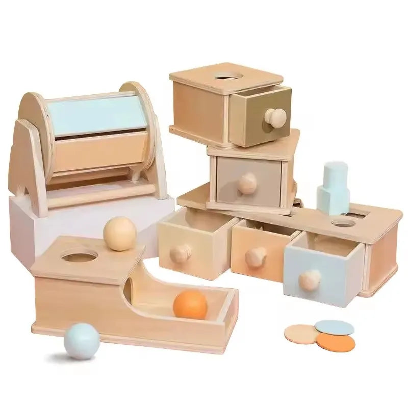 HKM-443027 Montessori Wooden Coin Box Drawer Game for Early Learning and Development