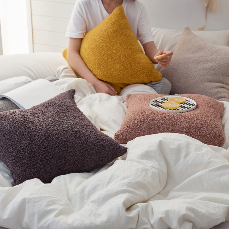 HKM-443027 Nordic Style Polyester Fiber Pillow Cover - 45x45cm in Beige, Bright Yellow, Beans Pink, Light Gray, and Brown