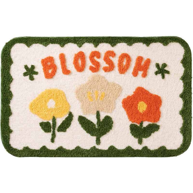 HKM-443283 Absorbent Non-Slip Polyester Toilet Floor Mat with Simple Flower Design