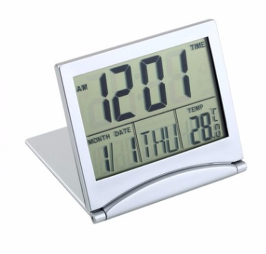 HKM-443411 Square Folding Travel Clock with Perpetual Calendar and Electronic Features