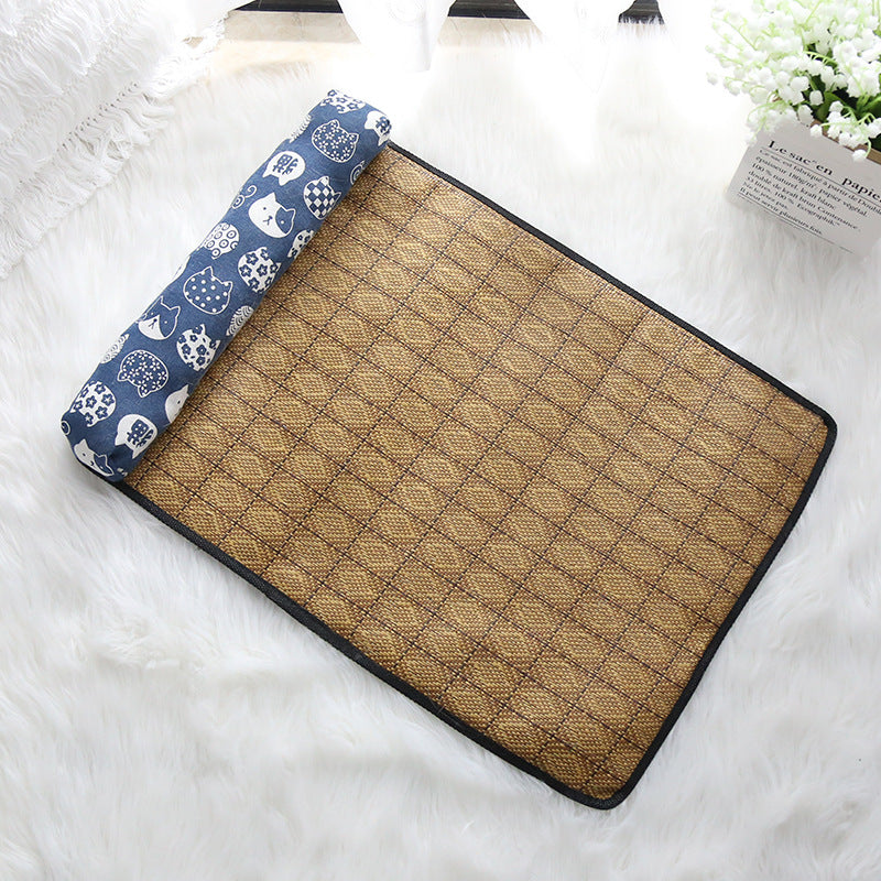 HKM-4434493 Cooling Rattan Pet Mat Pillow Cushion with Durable Edging and Non-Slip Bottom, Multiple Sizes Available