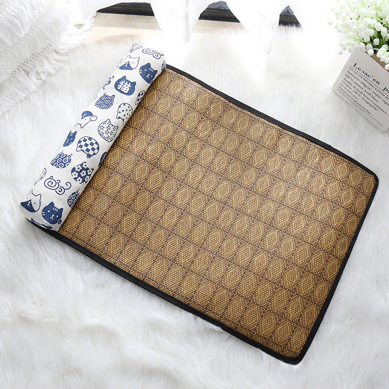 HKM-4434493 Cooling Rattan Pet Mat Pillow Cushion with Durable Edging and Non-Slip Bottom, Multiple Sizes Available