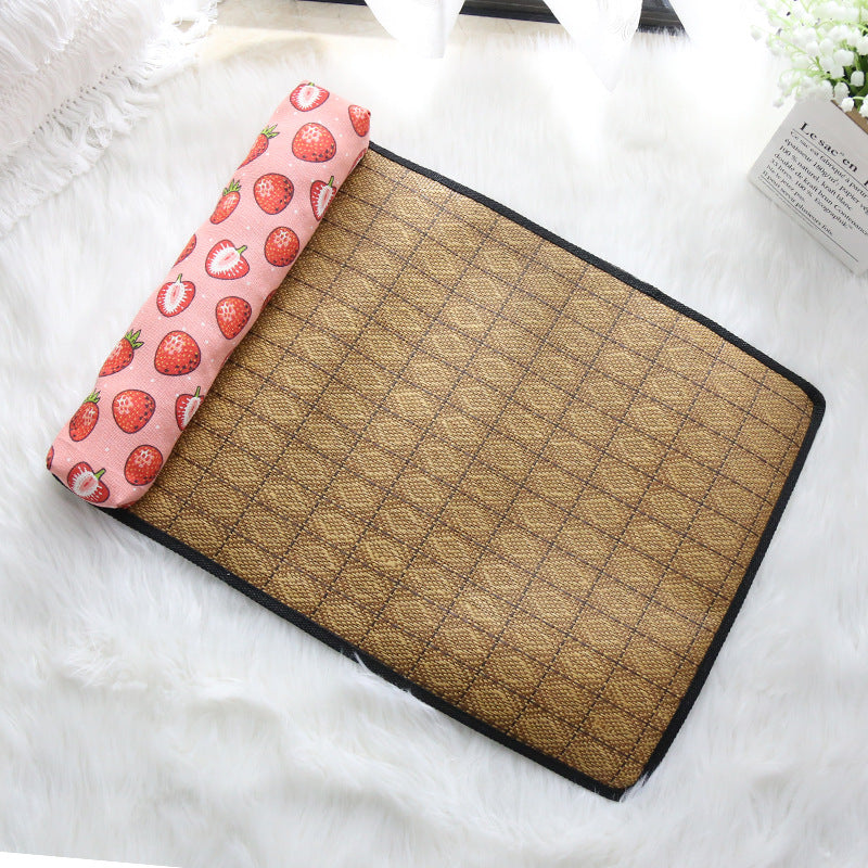 HKM-4434493 Cooling Rattan Pet Mat Pillow Cushion with Durable Edging and Non-Slip Bottom, Multiple Sizes Available