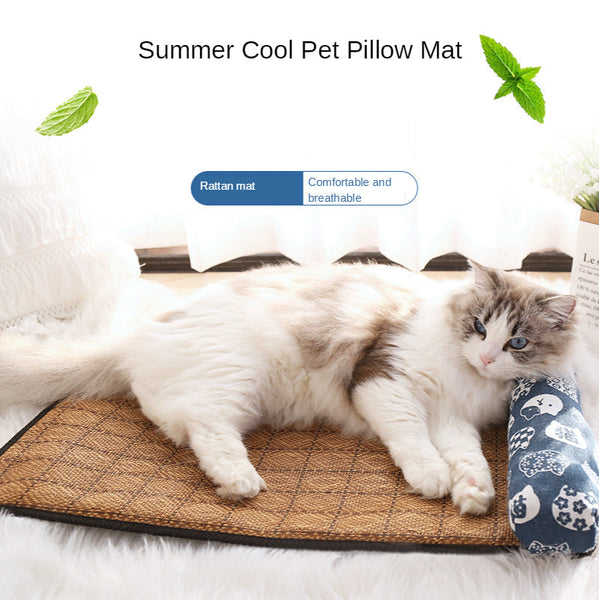 HKM-4434493 Cooling Rattan Pet Mat Pillow Cushion with Durable Edging and Non-Slip Bottom, Multiple Sizes Available