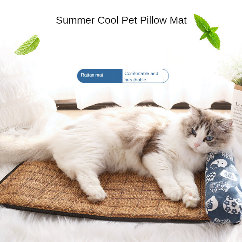 HKM-4434493 Cooling Rattan Pet Mat Pillow Cushion with Durable Edging and Non-Slip Bottom, Multiple Sizes Available