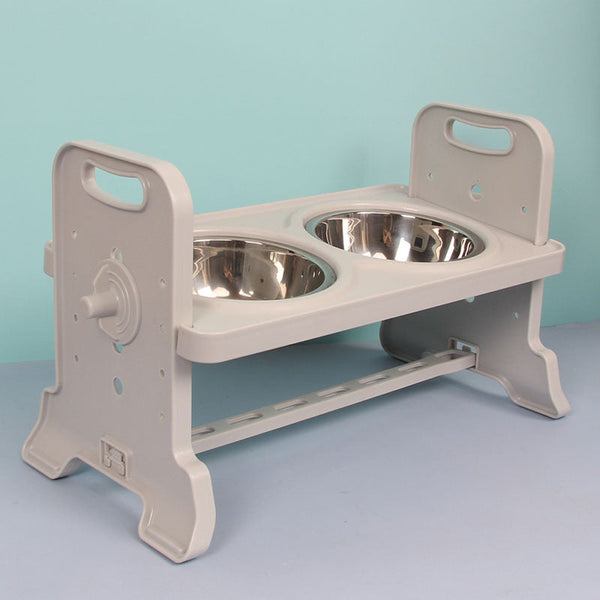 HKM-4434621 Height Adjustable Pet Feeding Table with Double Stainless Steel Bowls - Suitable for Cats and Small Dogs