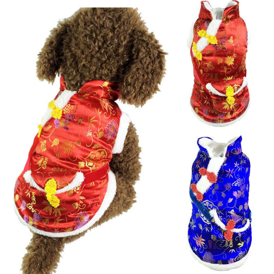 HKM-4435005 Red Envelope Bag Tang Suit for Pets in Red and Blue, Silk and Cotton Blend, Suitable for New Year Celebrations