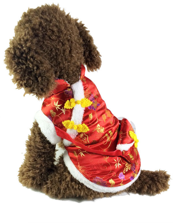 HKM-4435005 Red Envelope Bag Tang Suit for Pets in Red and Blue, Silk and Cotton Blend, Suitable for New Year Celebrations
