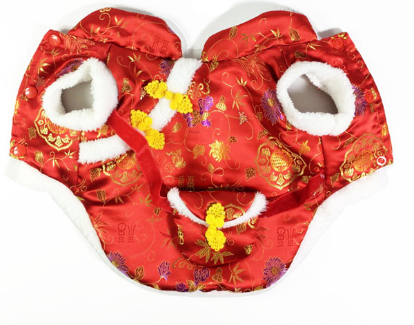 HKM-4435005 Red Envelope Bag Tang Suit for Pets in Red and Blue, Silk and Cotton Blend, Suitable for New Year Celebrations
