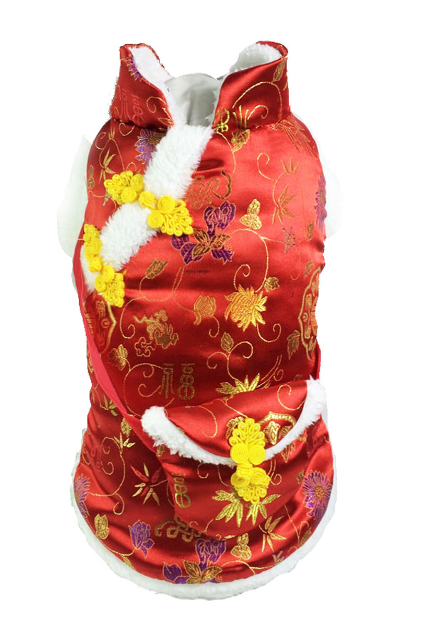 HKM-4435005 Red Envelope Bag Tang Suit for Pets in Red and Blue, Silk and Cotton Blend, Suitable for New Year Celebrations