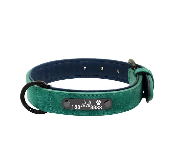 HKM-4436285 Custom Microfiber Leather Dog Tag Identity Card with Adjustable Collar and Double D Buckle
