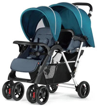 HKM-4437331 tandem twin stroller showcase in teal blue