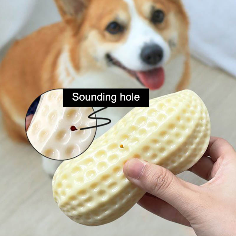 HKM-4437693 Durable Peanut Squeaky Chew Toy for Small to Medium Dogs and Puppies - Eco-Friendly Rubber with Tooth Cleaning Features