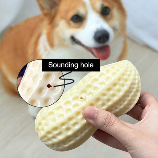 HKM-4437693 Durable Peanut Squeaky Chew Toy for Small to Medium Dogs and Puppies - Eco-Friendly Rubber with Tooth Cleaning Features