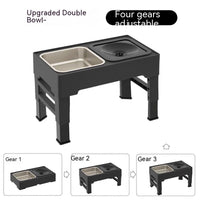 HKM-4440381 Adjustable Ceramic and Stainless Steel Pet Feeding Station with Double Bowls