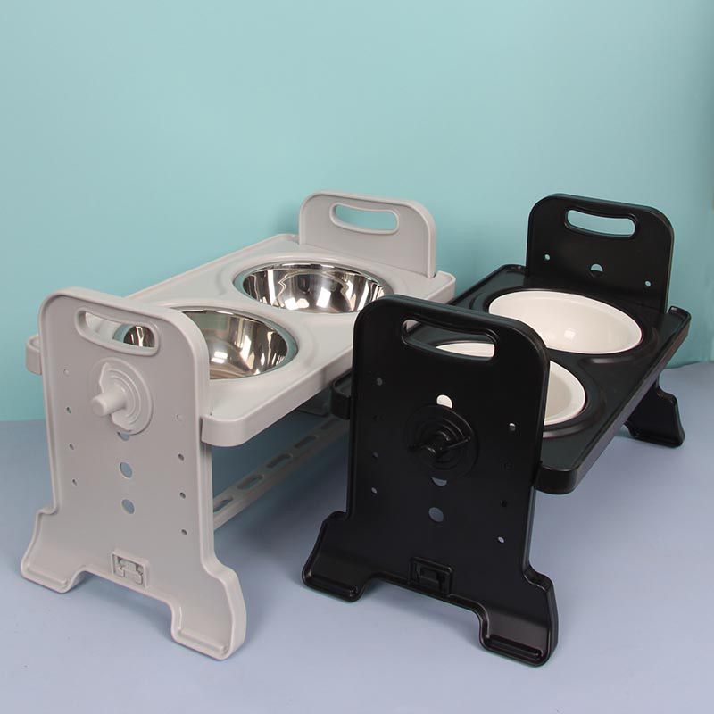 HKM-4440381 Adjustable Ceramic and Stainless Steel Pet Feeding Station with Double Bowls