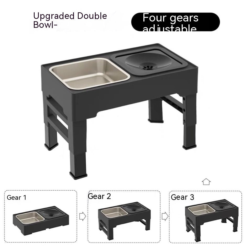 HKM-4440381 Adjustable Ceramic and Stainless Steel Pet Feeding Station with Double Bowls