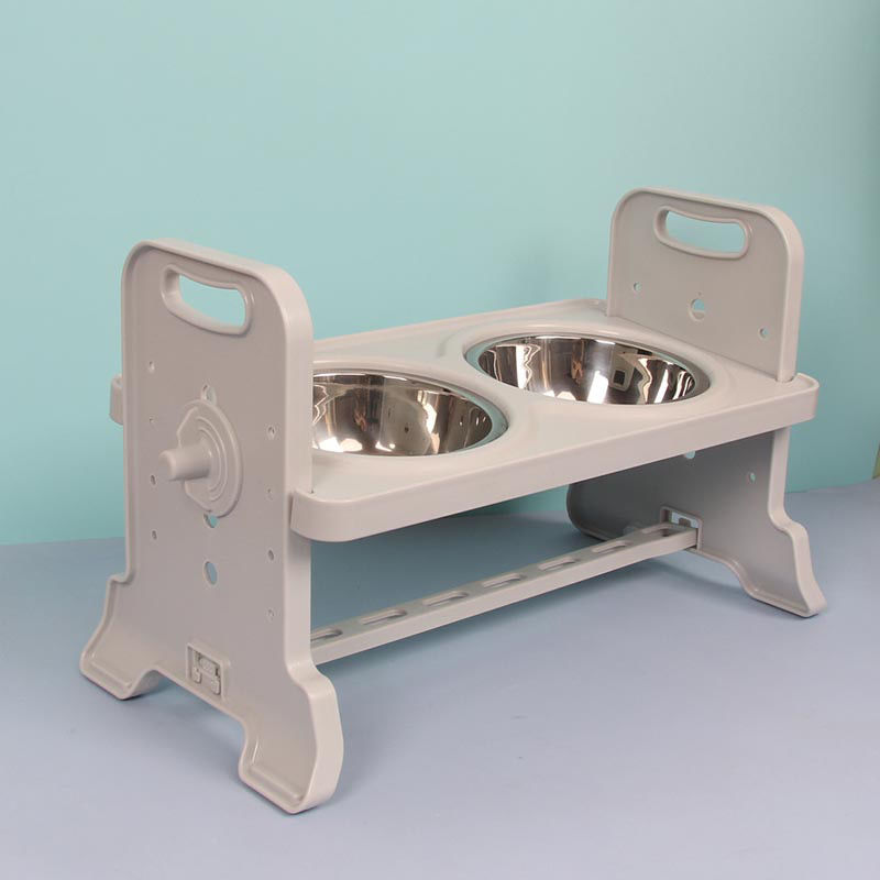 HKM-4440381 Adjustable Ceramic and Stainless Steel Pet Feeding Station with Double Bowls