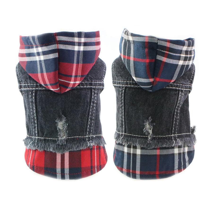 HKM-444115 Denim Vest Dress for Dogs - Casual Red and Blue Plaid Options in Various Sizes