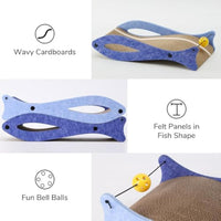 HKM-4443453 Durable Fish-Shaped Cat Scratcher Lounge with Ball Toy for Indoor Cats - Eco-Friendly Cardboard Design