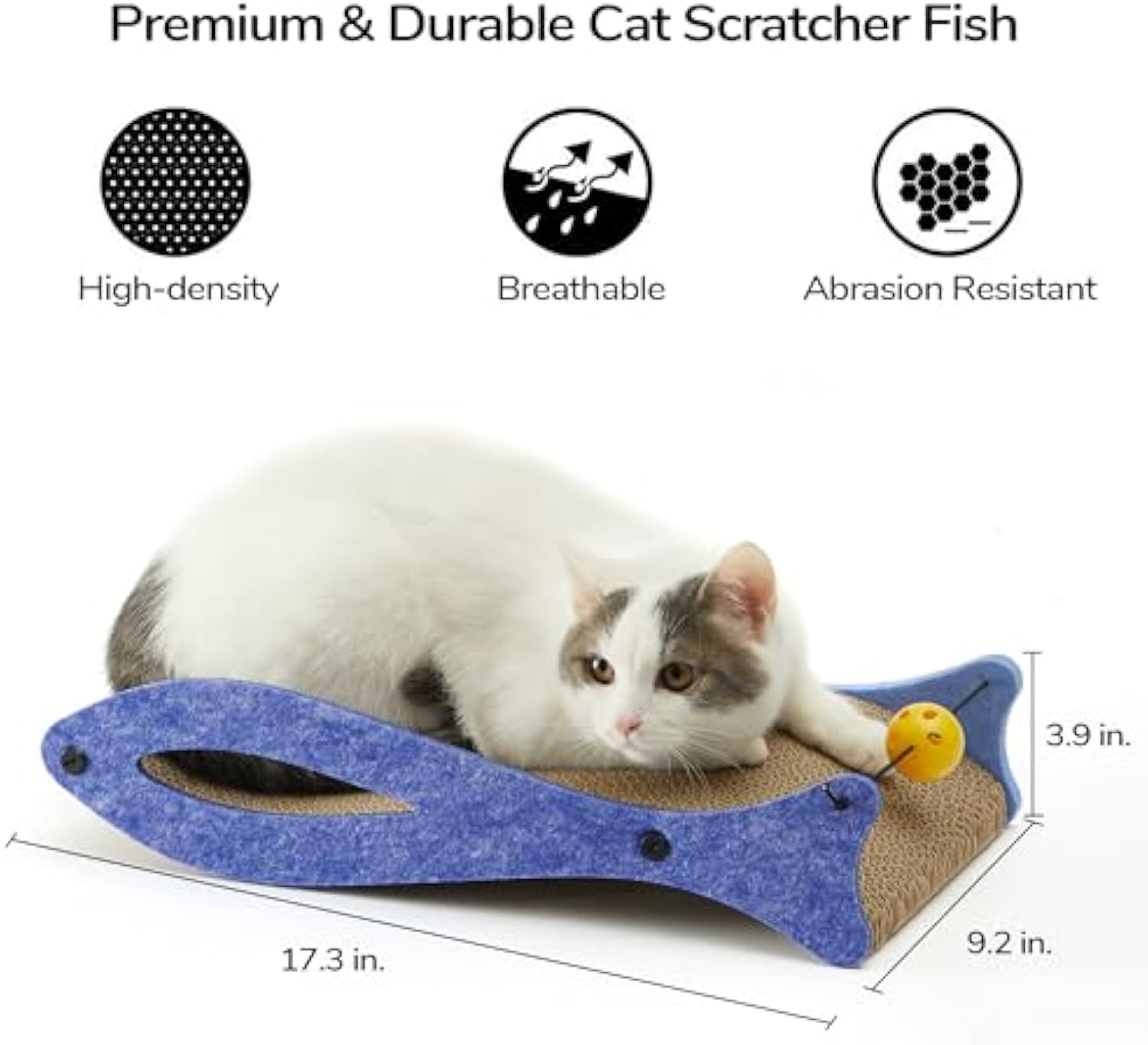 HKM-4443453 Durable Fish-Shaped Cat Scratcher Lounge with Ball Toy for Indoor Cats - Eco-Friendly Cardboard Design