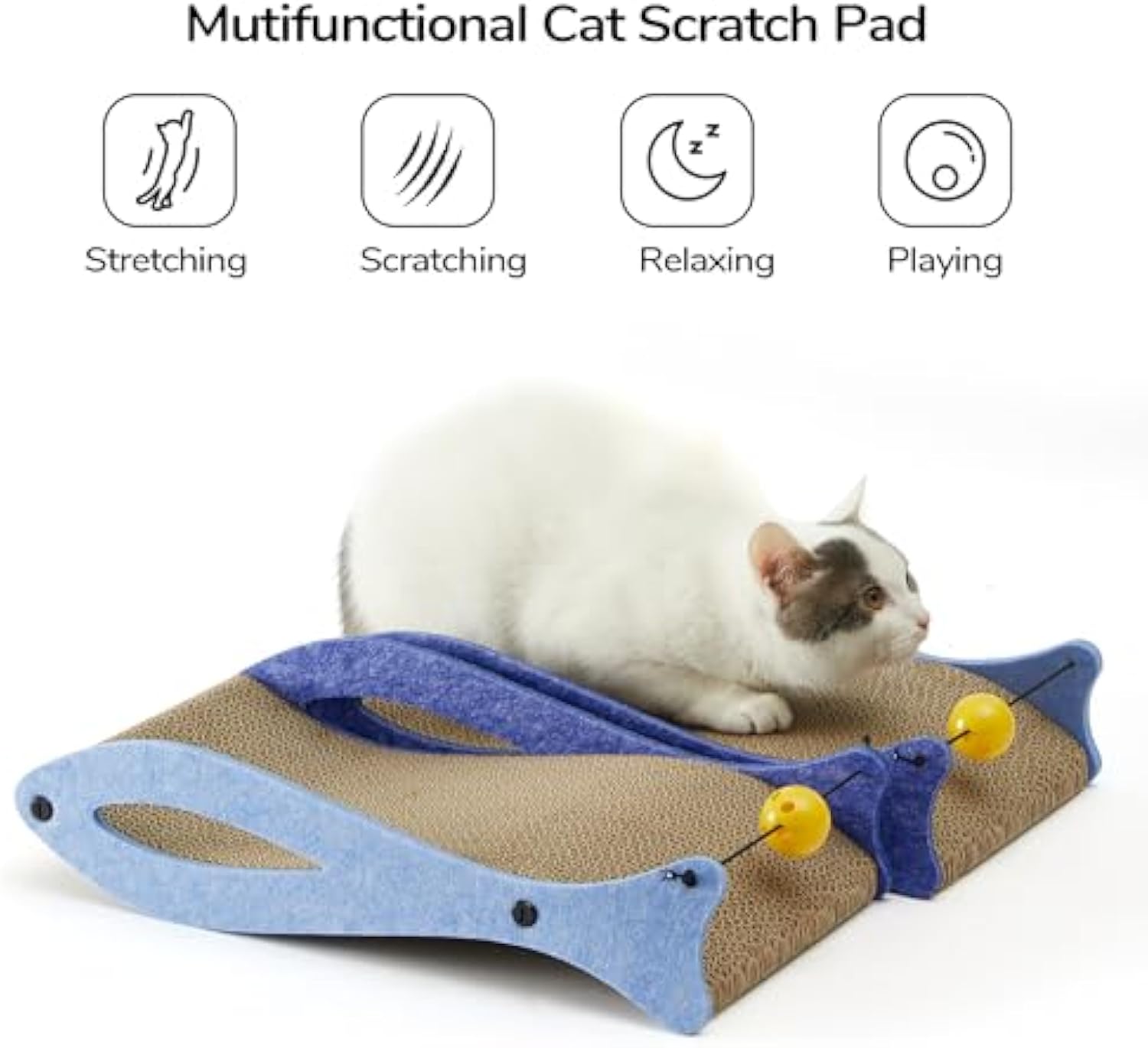 HKM-4443453 Durable Fish-Shaped Cat Scratcher Lounge with Ball Toy for Indoor Cats - Eco-Friendly Cardboard Design