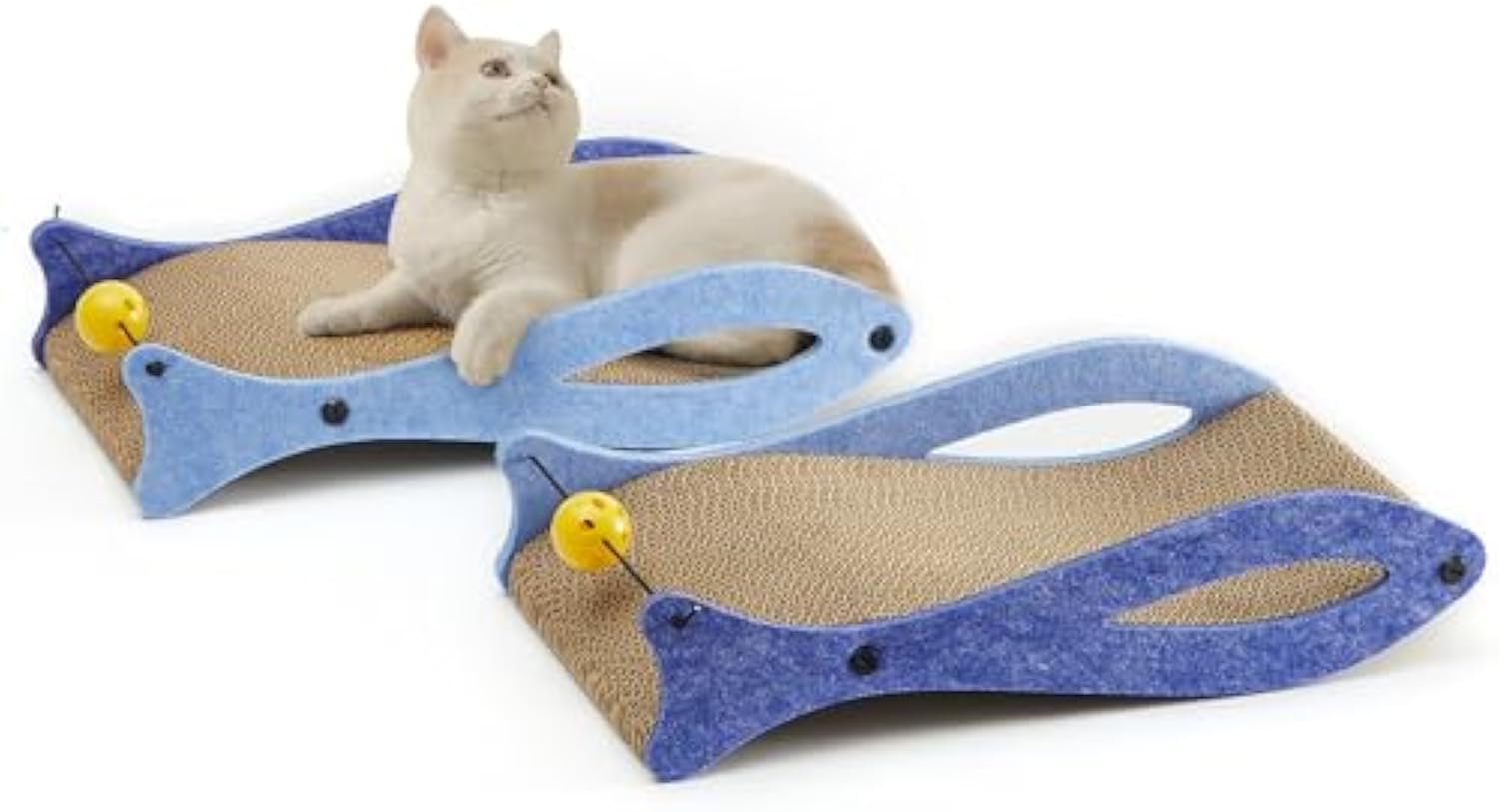 HKM-4443453 Durable Fish-Shaped Cat Scratcher Lounge with Ball Toy for Indoor Cats - Eco-Friendly Cardboard Design