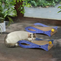 HKM-4443453 Durable Fish-Shaped Cat Scratcher Lounge with Ball Toy for Indoor Cats - Eco-Friendly Cardboard Design