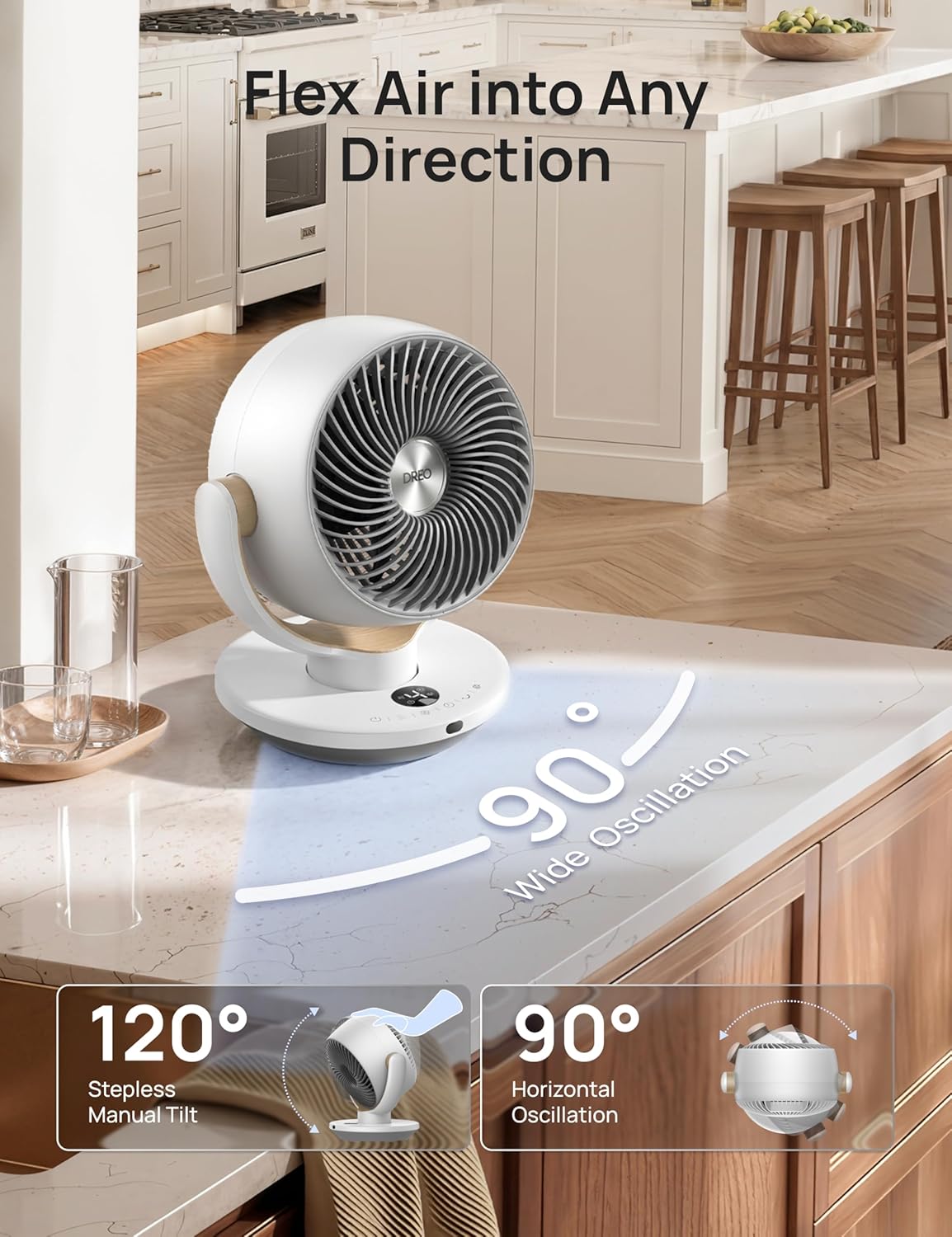 HKM-4443475 11 Inch Table Fan with Remote, 4 Speeds, 90° Oscillation, 120° Tilt, 25dB Quiet Operation, 8H Timer, 65ft Airflow