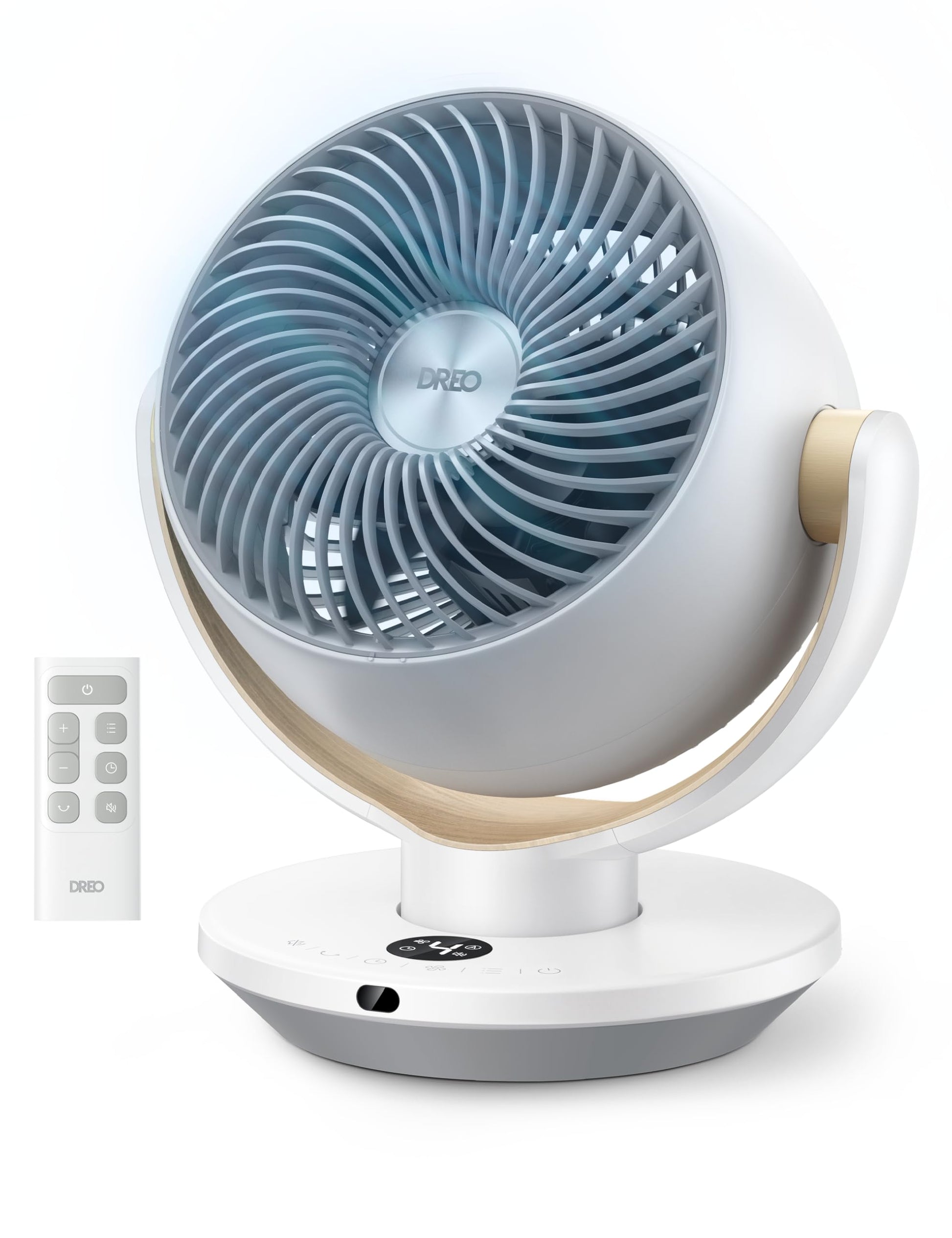 HKM-4443475 11 Inch Table Fan with Remote, 4 Speeds, 90° Oscillation, 120° Tilt, 25dB Quiet Operation, 8H Timer, 65ft Airflow